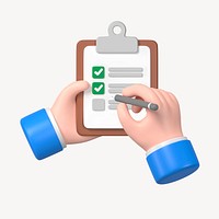 3D checklist clipart, business evaluation concept