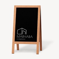 Foldable a-frame sign mockup, interior logo psd