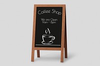 Foldable a-frame sign mockup, coffee shop logo psd