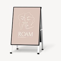 Foldable a-frame sign mockup, women illustration psd