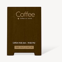 Foldable a-frame sign mockup, coffee shop psd