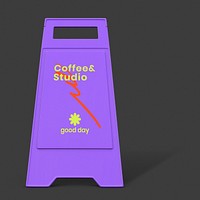 Foldable a-frame sign mockup, coffee & studio psd