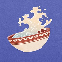 Noodle bowl splash, vintage oriental illustration psd