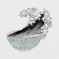 Noodle bowl splash, Japanese wave illustration