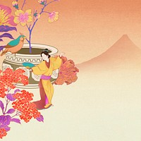 Vintage dancing Japanese woman background