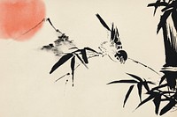 Vintage Japanese nature background, watercolor bird perching on bamboo illustration