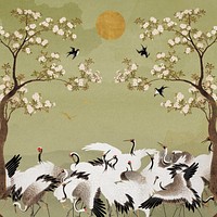 Hokusai's Japanese crane background, oriental illustration