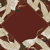 Vintage Japanese cranes background, rhombus frame design