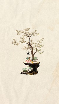 Vintage bonsai mobile wallpaper, Japanese ukiyo-e design