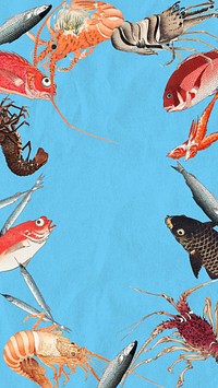 Vintage seafood mobile wallpaper, food frame design