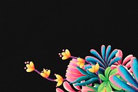 Colorful flowers background, black design, animal illustration