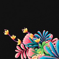 Colorful flowers background, black design, animal illustration