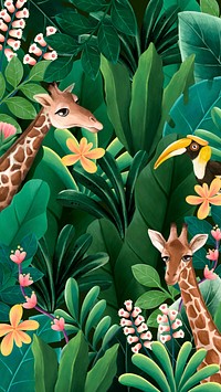 Tropical wildlife mobile wallpaper, green design