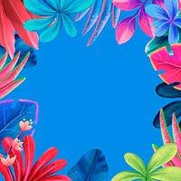 Blue tropical frame background, botanical illustration