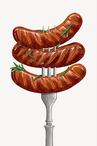 Grilled sausages bbq, food illustration psd