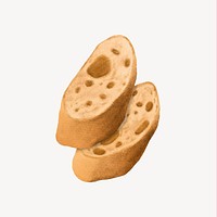 Sliced French baguette bread, food illustration psd