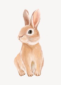 Rabbit collage element, cute animal illustration psd