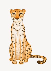 Cheetah collage element, cute animal illustration psd