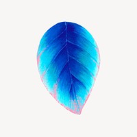 Gradient blue leaf collage element, botanical illustration psd