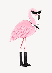 Cool flamingo collage element, cute animal illustration psd