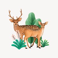 Deer wildlife collage element, cute animal illustration