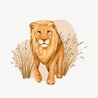 Lion wildlife collage element, cute animal illustration