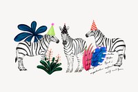 Zebras wildlife collage element, cute animal illustration