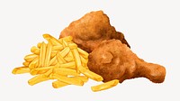Fried chicken, fries fast food illustration psd