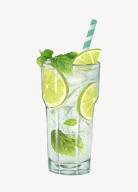 Mojito cocktail, alcoholic drinks illustration psd