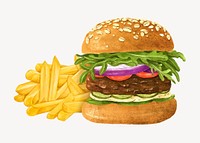 Hamburger and fries, fast food set