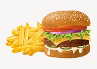 Cheeseburger and fries, fast food set vector