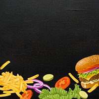 Black hamburger background, fast food illustration