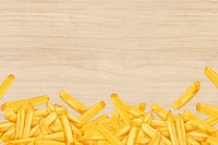 French fries border background, wooden texture design