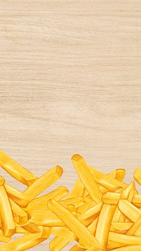 French fries border iPhone wallpaper, wooden texture background