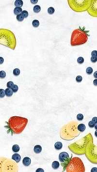 Smoothie fruits frame iPhone wallpaper, off-white marble background