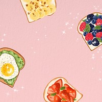 Breakfast toast background, pink glitter design