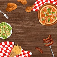 American food frame background, wooden table design