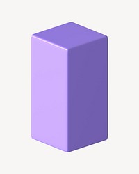 3D purple cuboid clipart, geometric shape psd