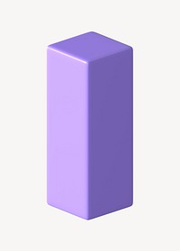 3D purple cuboid clipart, geometric shape psd