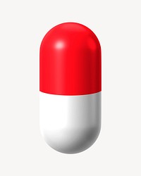 3D red capsule shape, medical clipart psd