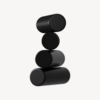 3D black stacked cylinder, abstract geometric shape
