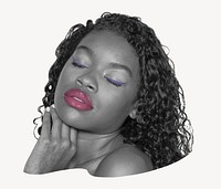 Beautiful African-American woman with pink lips psd