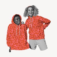 Cheerful couple in matching hoodies