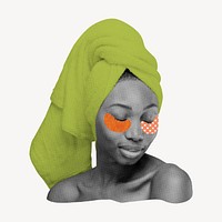 Woman with towel on head, health and wellness remix