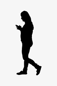 Woman walking, using phone silhouette