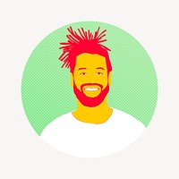 Cheerful African-American man, badge illustration