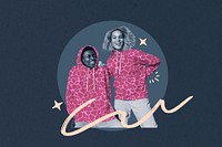 Happy couple in matching hoodies, fashion remix