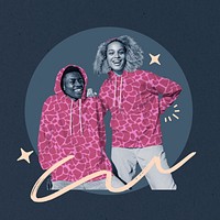 Happy couple in matching hoodies, fashion remix