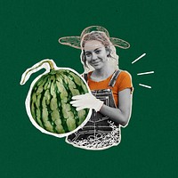 Woman holding watermelon, agriculture remix