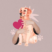 Dog lover, hands hugging animal remix
